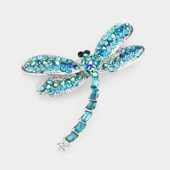 Dragonfly Aqua Blue Stone Pave Pin Brooch - Picture 1 of 5